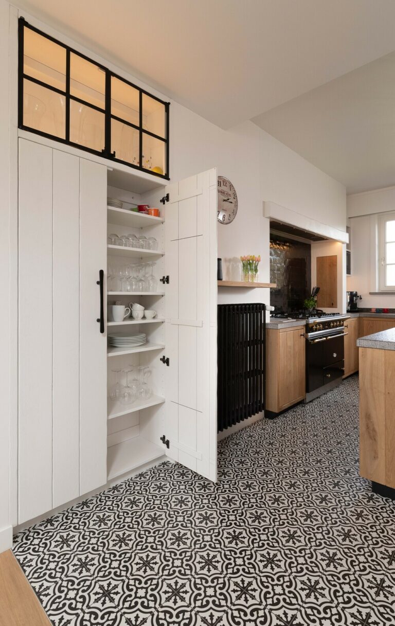 Witte keukenkast met planken